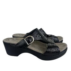 Dansko Women's Black Sapphire Leather Block Heel Classic Slide Sandal (Sz 9.5)